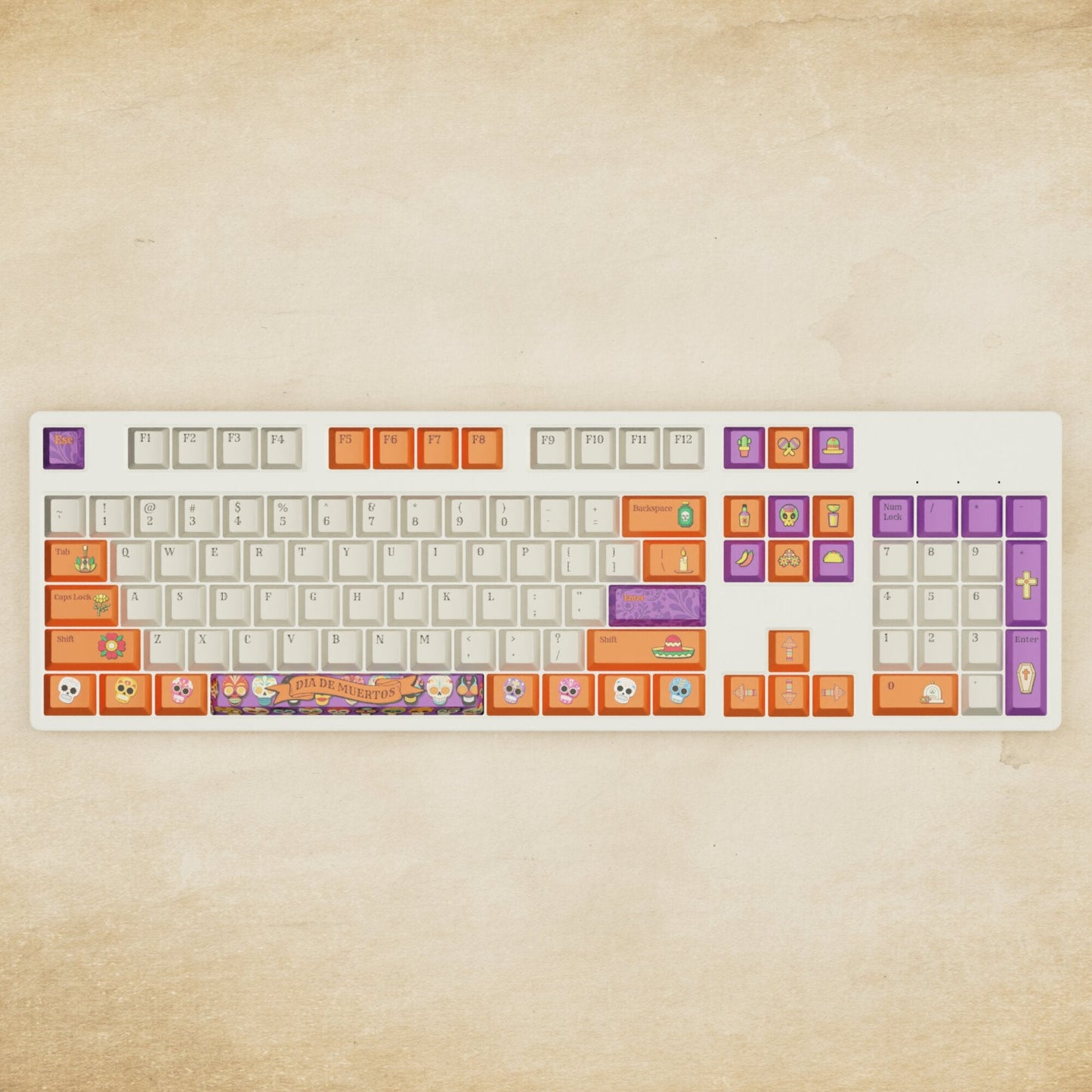 Alpha 108 - 100% Dia De Muertos Mechanical Keyboard - Goblintechkeys