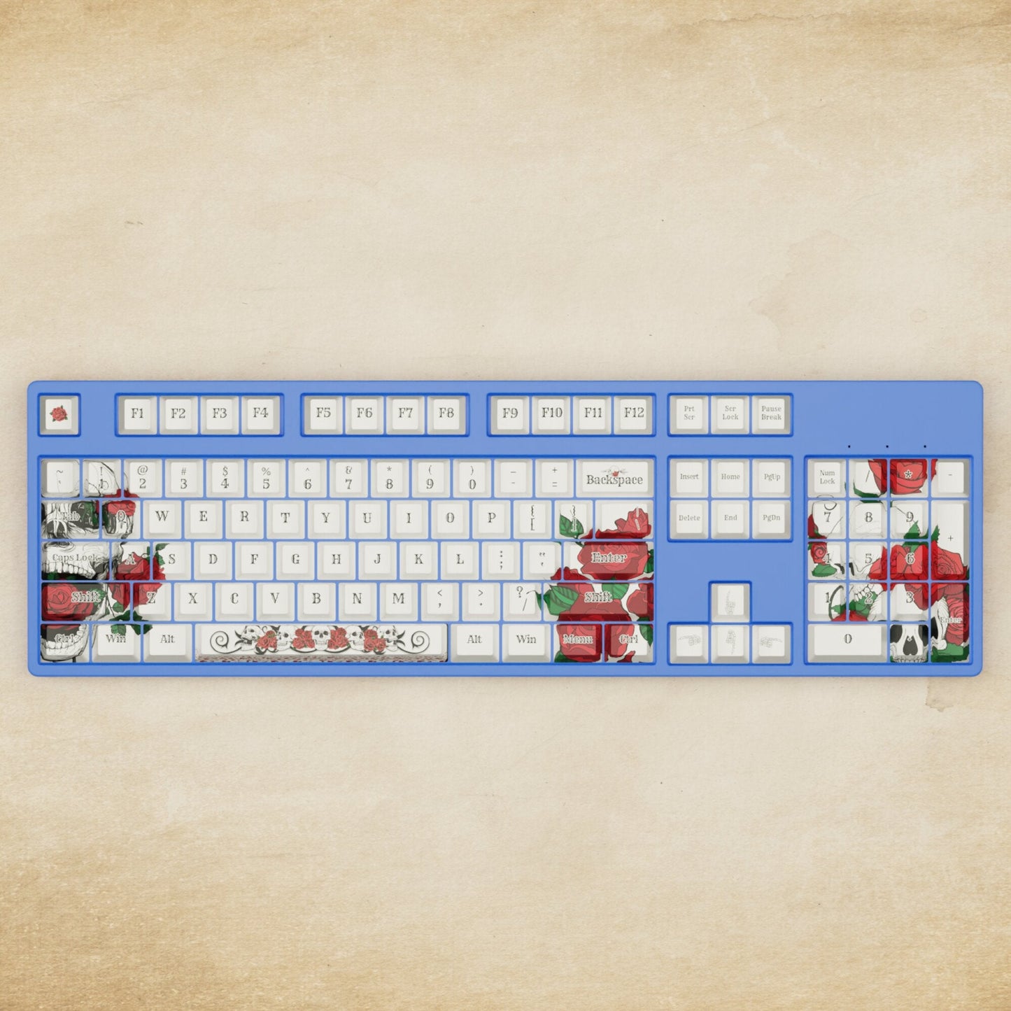 Alpha 108 - 100% Skull and Roses Mechanical Keyboard - Goblintechkeys
