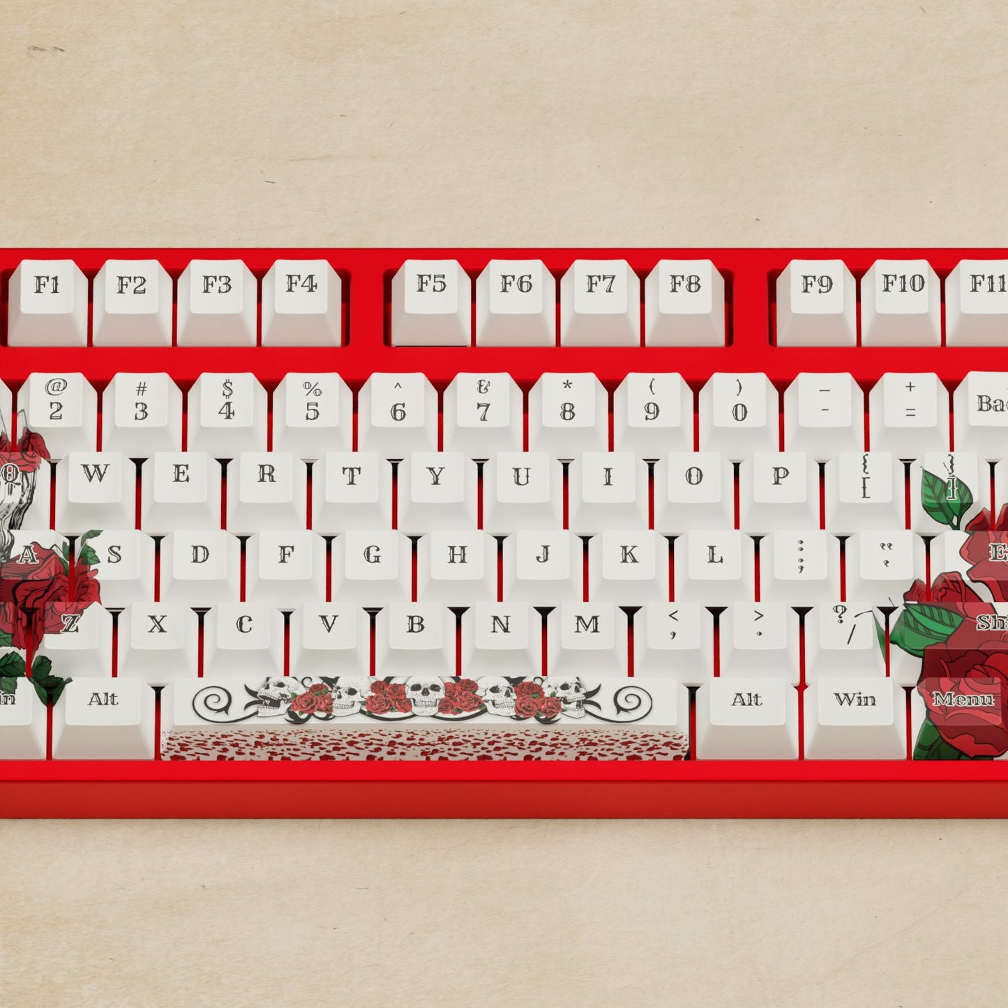Alpha 108 - 100% Skull and Roses Mechanical Keyboard - Goblintechkeys