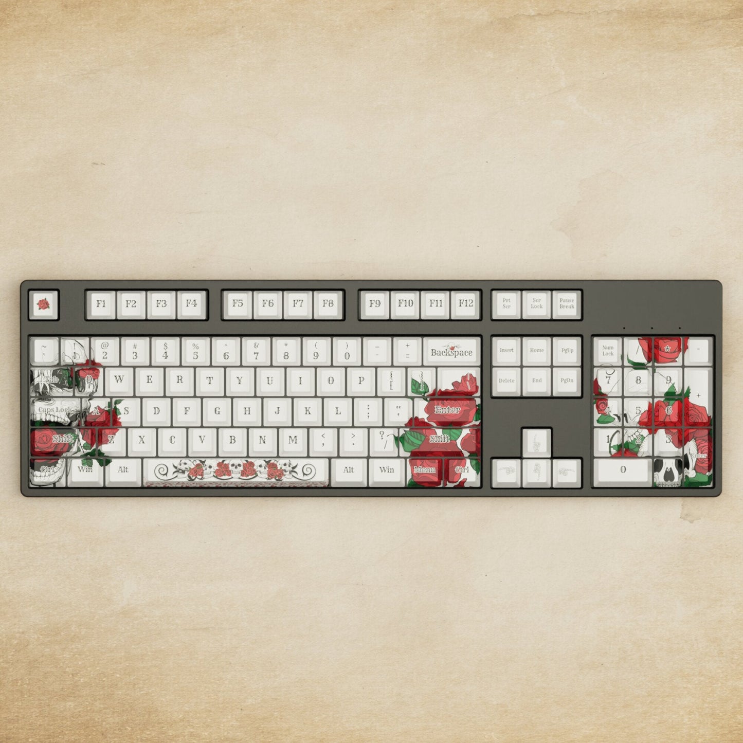Alpha 108 - 100% Skull and Roses Mechanical Keyboard - Goblintechkeys