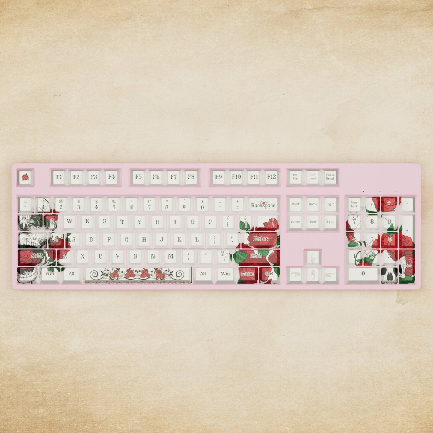 Alpha 108 - 100% Skull and Roses Mechanical Keyboard - Goblintechkeys
