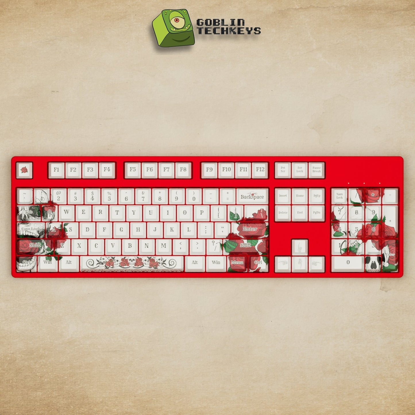 Alpha 108 - 100% Skull and Roses Mechanical Keyboard - Goblintechkeys