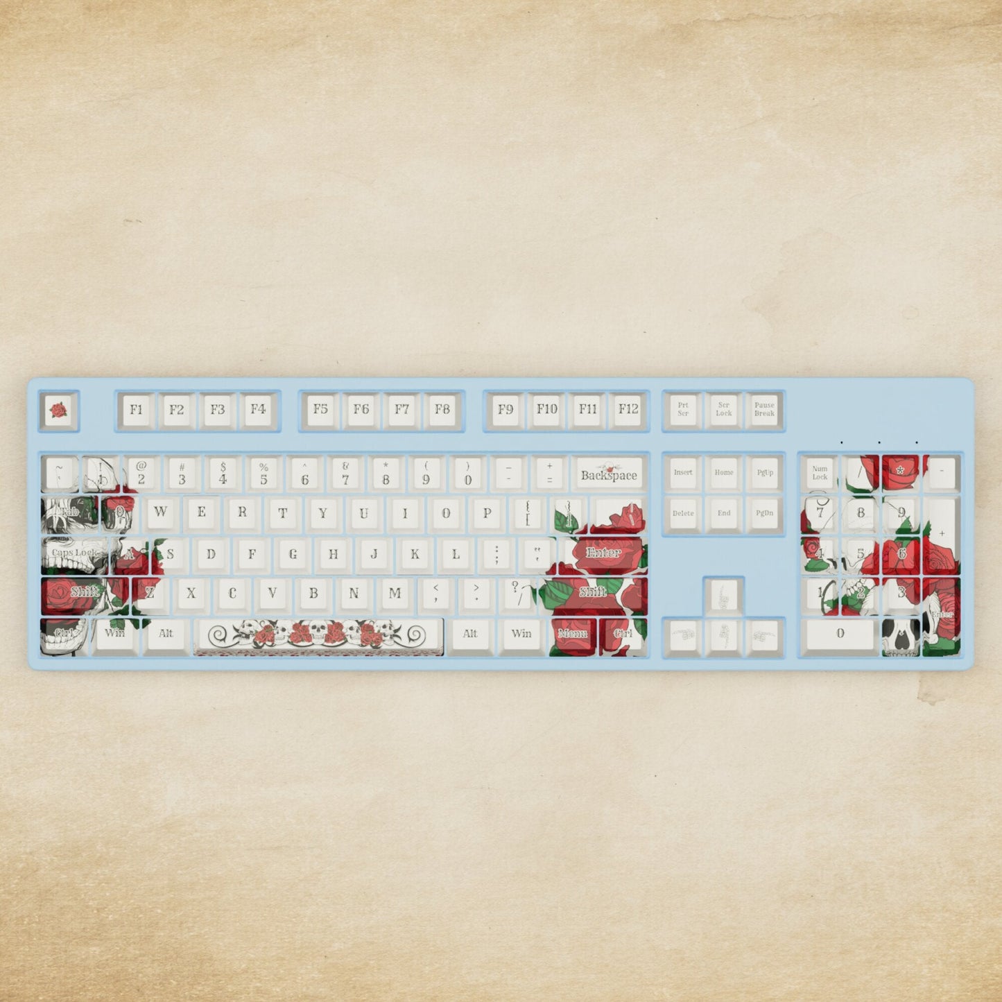 Alpha 108 - 100% Skull and Roses Mechanical Keyboard - Goblintechkeys