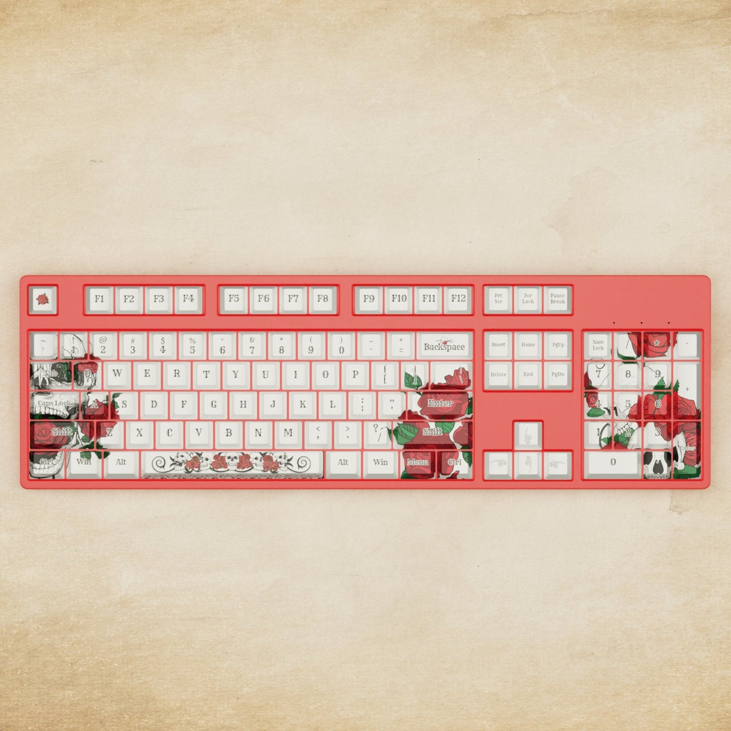 Alpha 108 - 100% Skull and Roses Mechanical Keyboard - Goblintechkeys