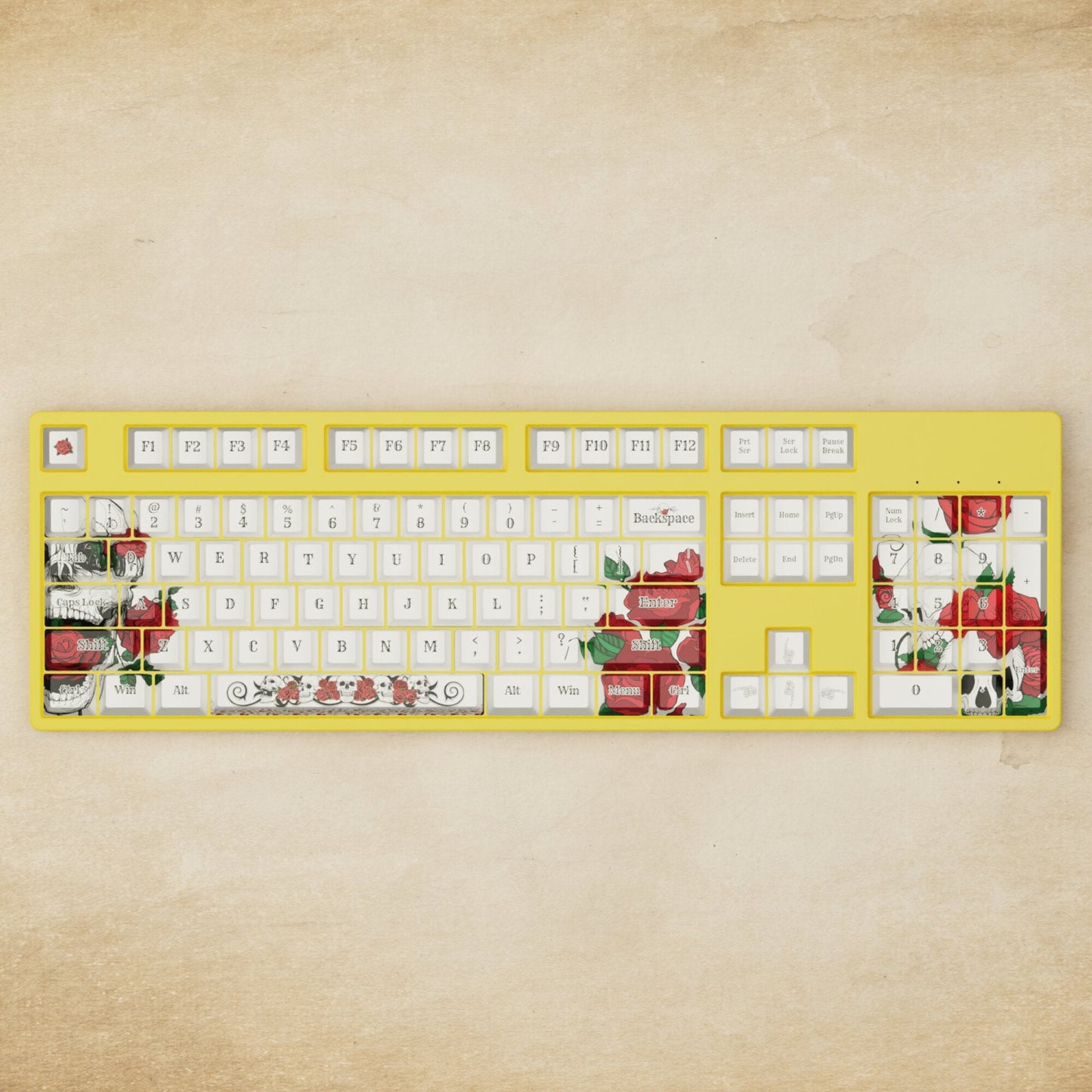 Alpha 108 - 100% Skull and Roses Mechanical Keyboard - Goblintechkeys