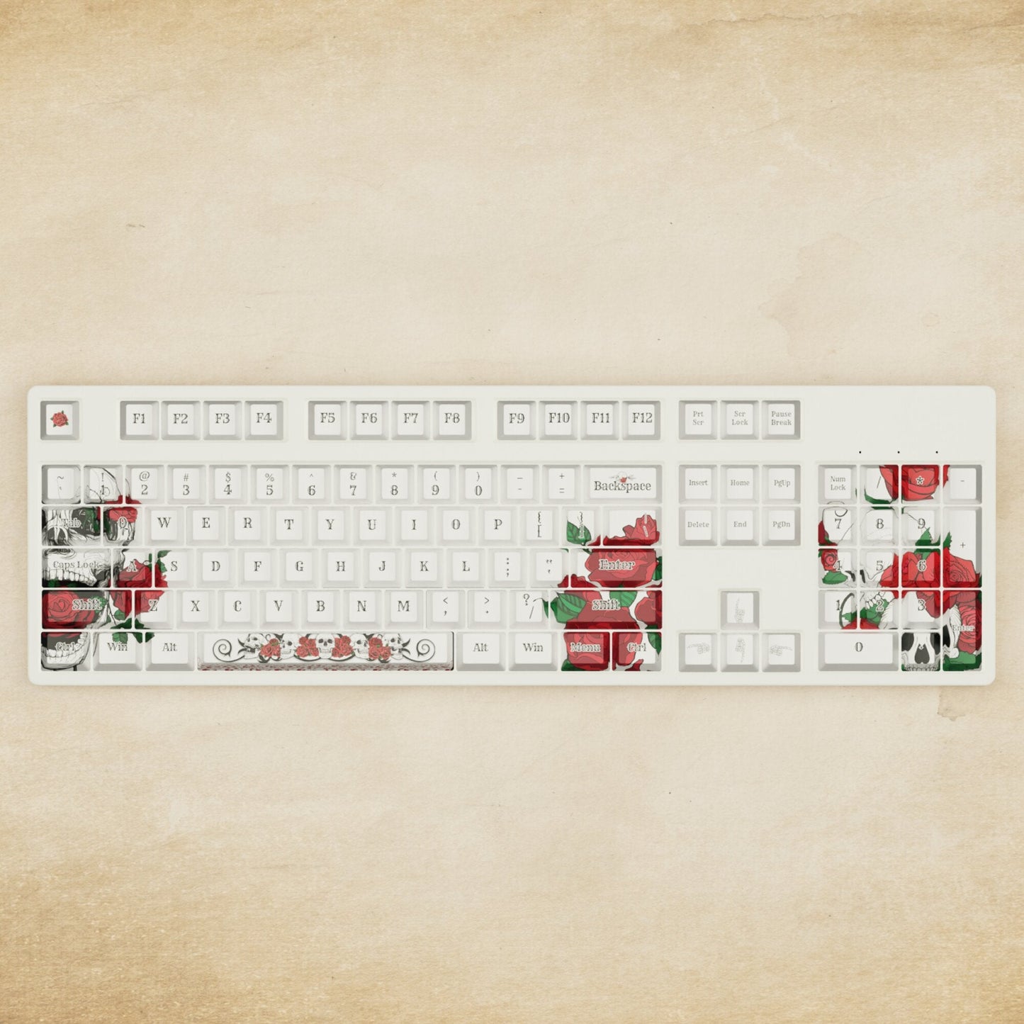 Alpha 108 - 100% Skull and Roses Mechanical Keyboard - Goblintechkeys