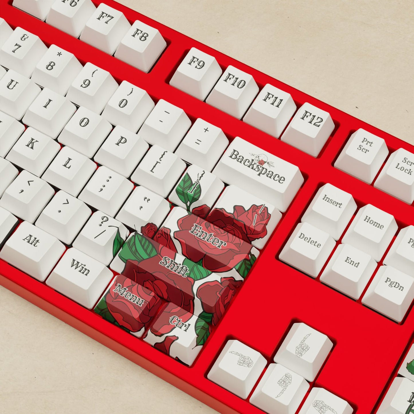 Alpha 108 - 100% Skull and Roses Mechanical Keyboard - Goblintechkeys