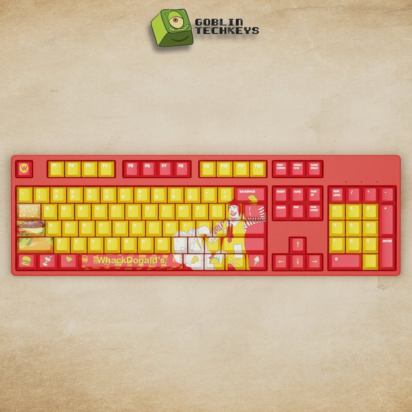 Alpha 108 - 100% Whackdonalds Mechanical Keyboard | Funny Keyboard - Goblintechkeys