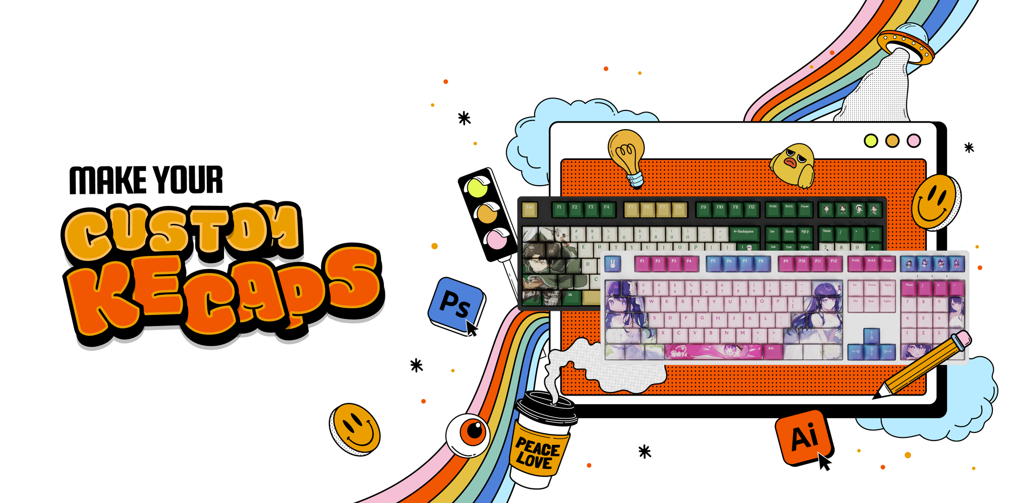 Make custom corporate swag custom keycaps keyboards clicky fidgets