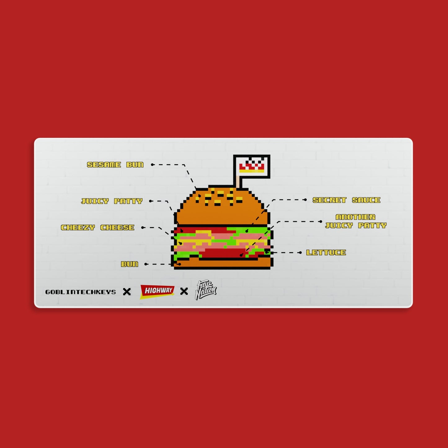 [Ready Stock] Goblintechkeys x Highway Cafe x Trap Nation Deskmat XL - Highway Cafe Pixelated Burger - Goblintechkeys