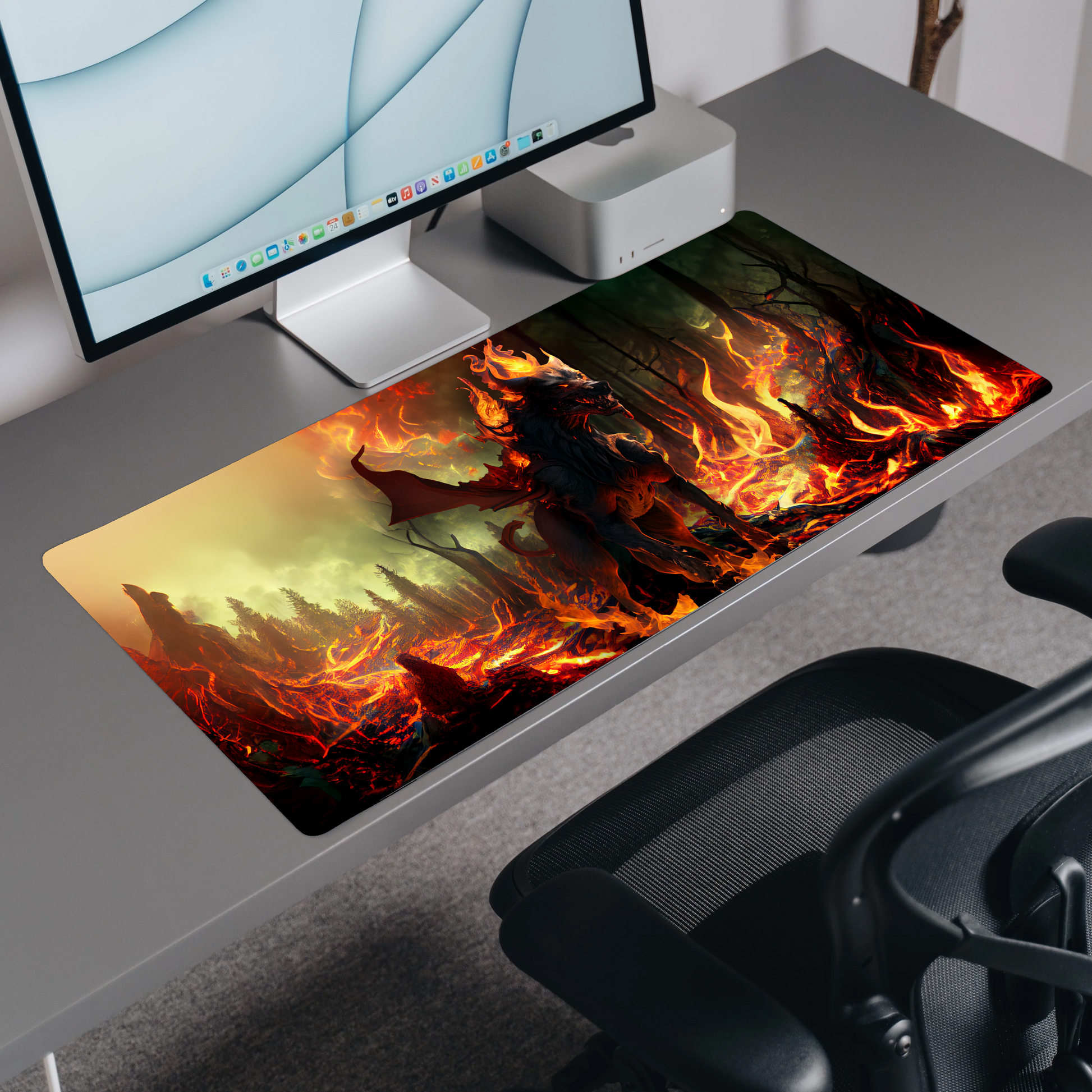 Burning Hellhound Desk Mat | Mouse Pad | Gaming & Office Desk Mat - Goblintechkeys