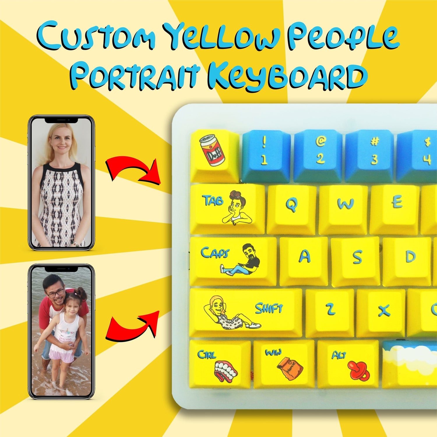Custom Yellow people portrait Mechanical Keyboard - Goblintechkeys