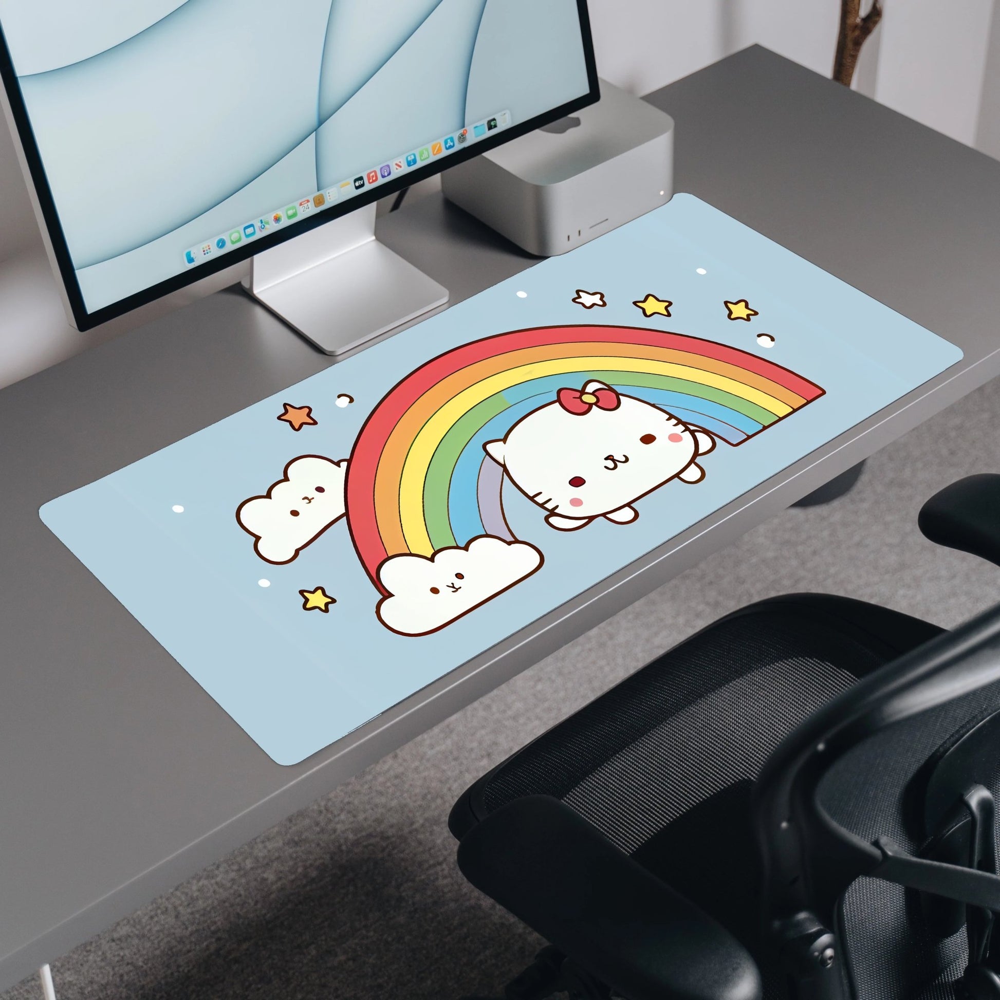 Cute Rainbow Kitten Desk Mat | Mouse Pad | Gaming & Office Desk Mat - Goblintechkeys