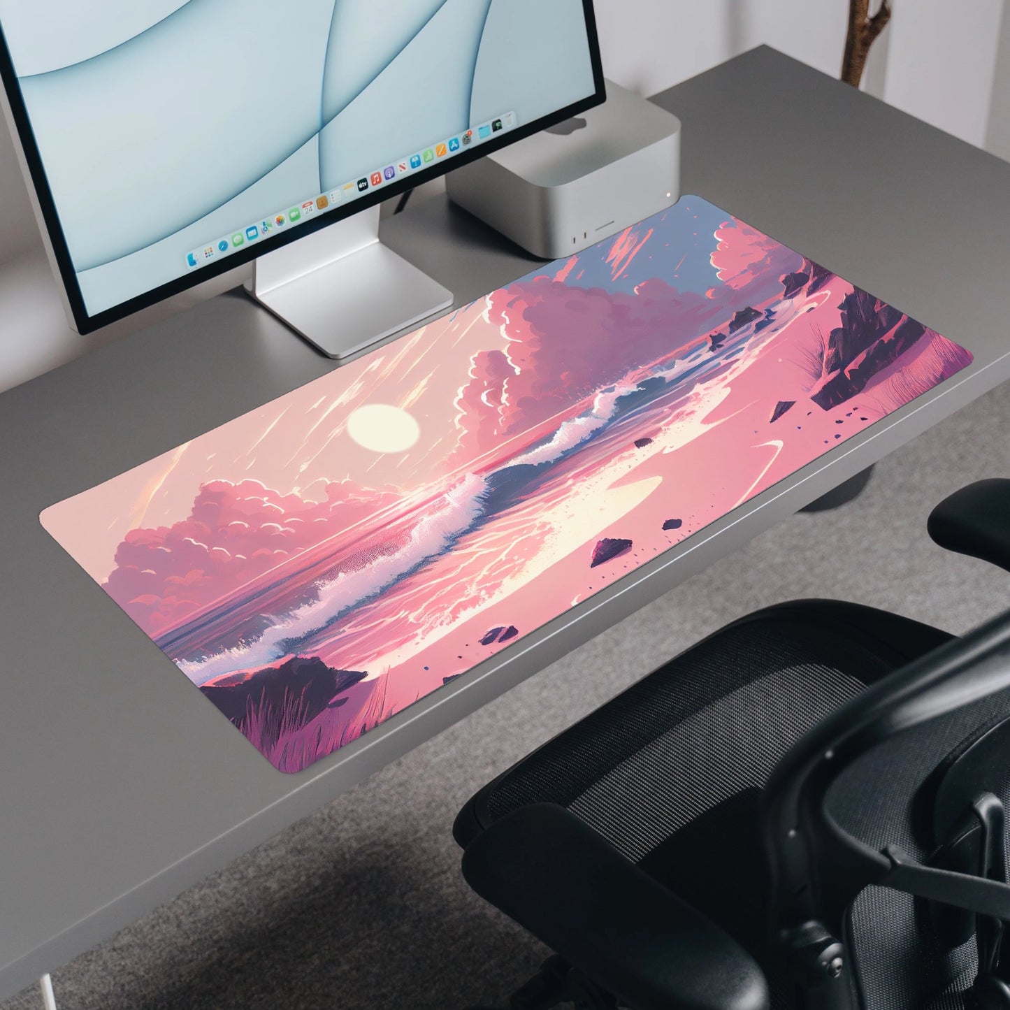 Pastel Pink Seaside Desk Mat | Mouse Pad | Gaming & Office Desk Mat - Goblintechkeys