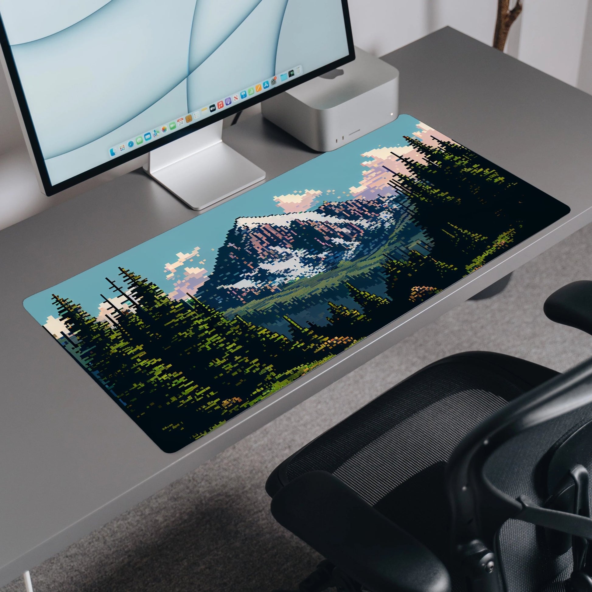 Pixelated Mountain View Desk Mat | Mouse Pad | Gaming & Office Desk Mat - Goblintechkeys
