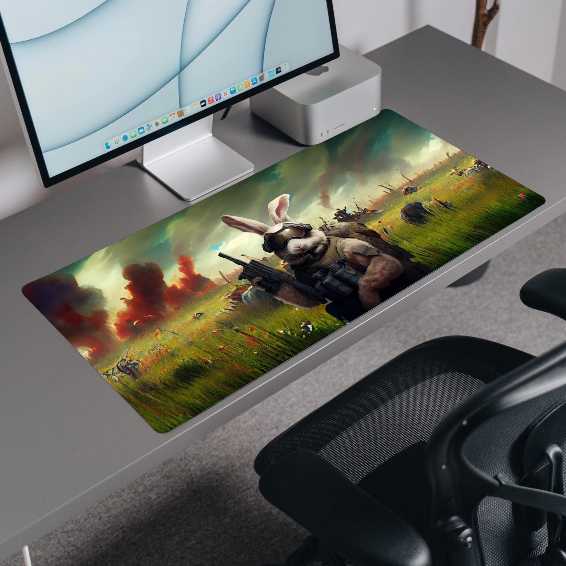 Rabbit Soldier Desk Mat | Mouse Pad | Gaming & Office Desk Mat - Goblintechkeys