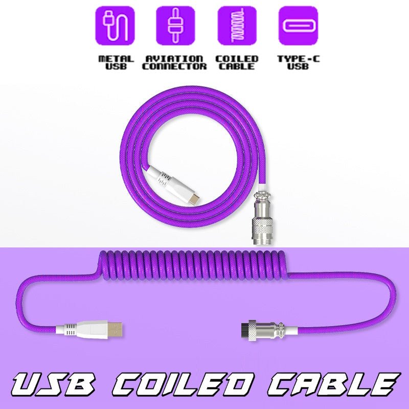 USB Coiled Cable | Double-Sleeved Mechanical Keyboard Wire | Detachable Metal Aviator - Goblintechkeys