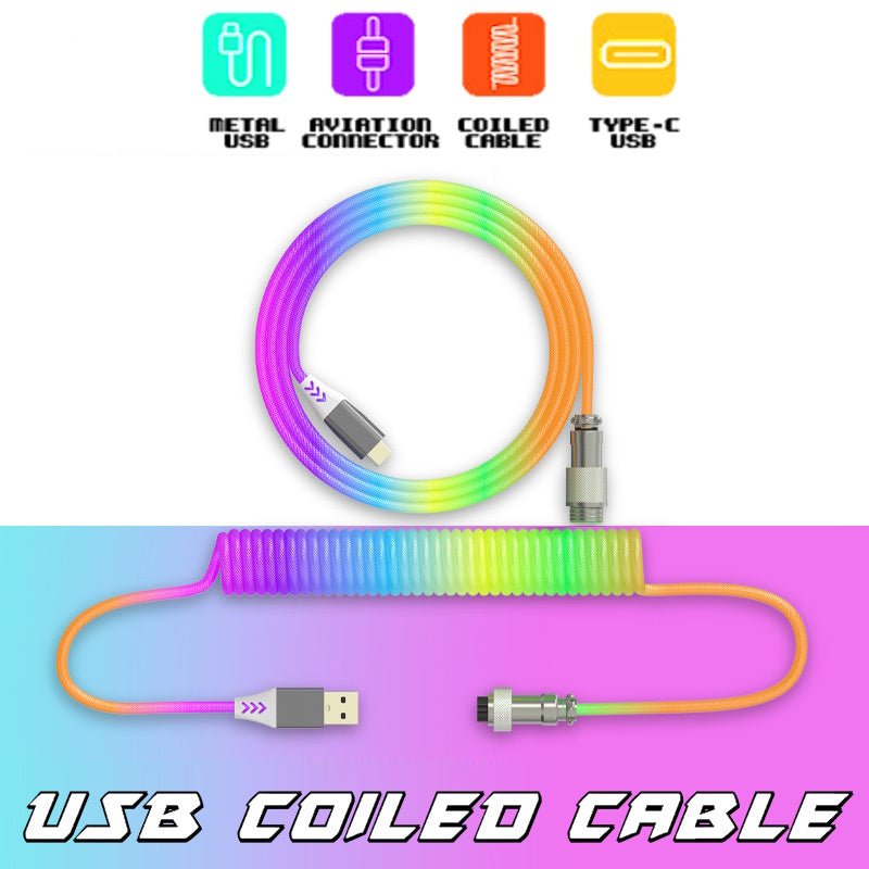 USB Coiled Cable | Double-Sleeved Mechanical Keyboard Wire | Detachable Metal Aviator - Goblintechkeys