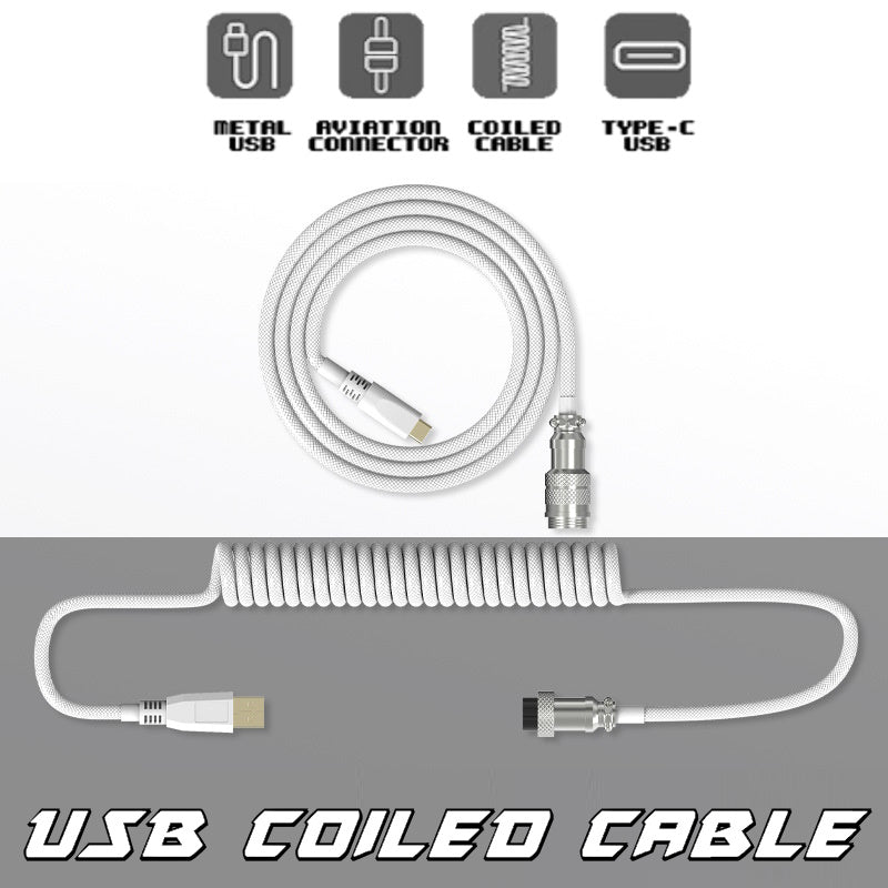 USB Coiled Cable | Double-Sleeved Mechanical Keyboard Wire | Detachable Metal Aviator - Goblintechkeys