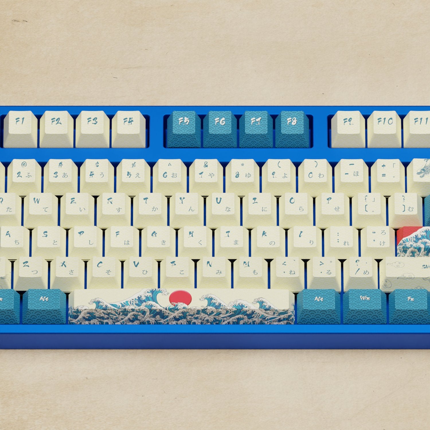 Japanese Wave Keycaps Blue Keycaps Goblintechkeys