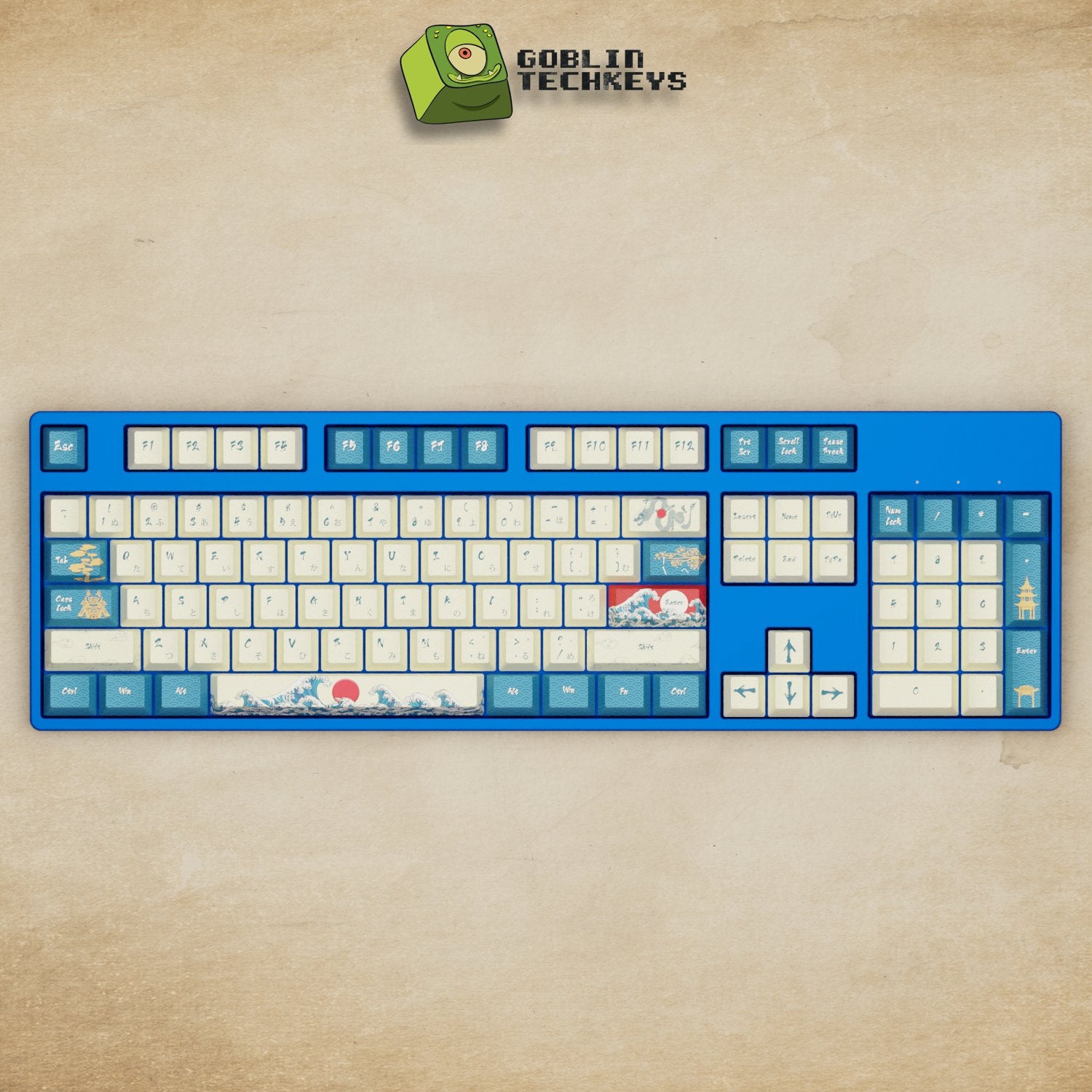 Japanese Wave Keycaps Blue Keycaps Goblintechkeys