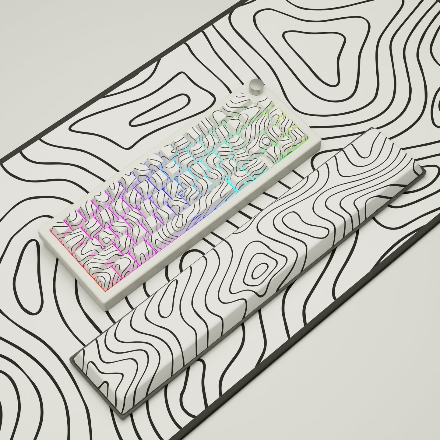 White Topographic GMK67 Keyboard(65% Mechanical Keyboard with knob) - Goblintechkeys